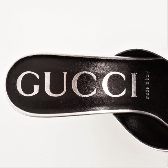 New In Box Gucci 80mm Metallic-Finish Leather Sandals In Women's Size EU 38.5 - Picture 9 of 15